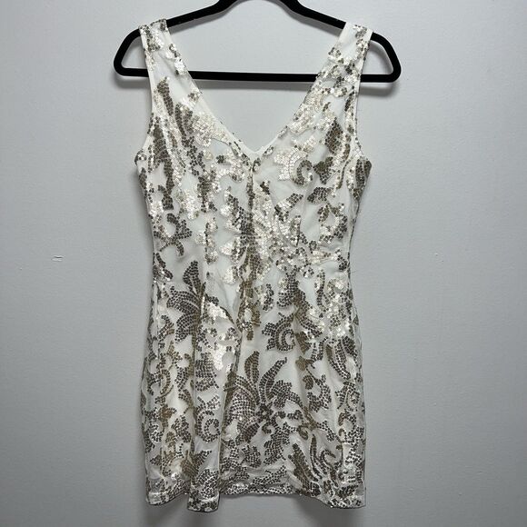 Ark & Co white and gold sequined mini dress women’s size small (S) - Picture 3 of 6